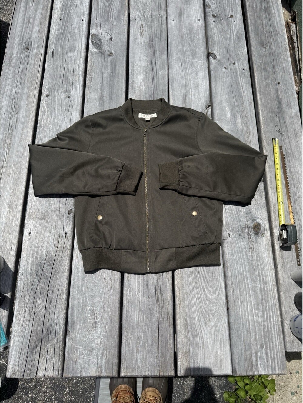 Pink Rose Womens Bomber Jacket Olive Green Zip Front Lightweight Size Small